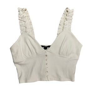 NWT! Bustier Crop Top, Ruffle Straps, V-Neck, White - Size Large